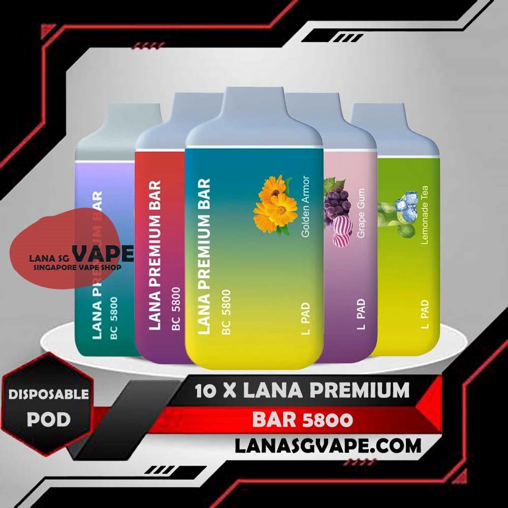 10 X LANA PREMIUM BAR 5800 DISPOSABLE The Lana Premium Bar 5800 Disposable Vape is a fantastic choice for Singapore Vaper for a convenient and reliable vaping experience. The kit comes in a compact and light weight design, making it easy to carry with you wherever you go. One of the standout features of the Lana Premium Bar 5.8K is its impressive battery life. Specification: Puff : 5800 Puffs Nicotine : 3% Capacity : 13ml Battery : 650mAh Charging : Rechargable with Type C Package Include: 10 X Lana Premium 5800 Puffs FREE DELIVERY ⚠️LANA PREMIUM BAR 5800 DISPOSABLE FLAVOUR LIST⚠️ Coke Rootbeer Grape Pineapple Peach Longjing Passion Fruit Sprite Lemon Lychee Grape Gum Golden Armor Honey Grape Watermelon Tie Guan Yin Strawberry Milk Banana Honeydew Peach Oolong Tea Champagne Apple Thai Mango Mango Peach Taste Of Sea Strawberry Grape Apple Grape Lemonade Tea Strawberry Banana Yummy Yam Strawberry Watermelon SG VAPE COD SAME DAY DELIVERY , CASH ON DELIVERY ONLY. ORDER BEFORE 5PM , SAME DAY NIGHT SLOT 7PM – 10PM RECEIVED PARCEL. TAKE BULK ORDER /MORE ORDER PLS CONTACT US : LANASGVAPE WHATSAPP VIEW OUR DAILY NEWS INFORMATION VAPE : LANASGVAPE CHANNEL