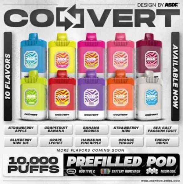 ASDF CONVERT 10000 PUFFS REFILLED - SG VAPE COD ASDF CONVERT 10000 REFILLED disposable vape is a Malaysia local brand. The Vapetape is under ASDF company also. The ASDF Convert is a prefilled pod system. The starter kit included a flavour pod and a reuseable battery. There is a led battery indicator. It show green light when battery percentage is 71%-100% , blue light when 26%-70% and turns red light when battery percent less than 25%. This Product is REFILLED CATRIDGE ONLY , if need Battery pls view FULL SET . Specification : Battery Volume : 500 mAh Charging : Rechargeable with Type C Fully Charged Time : 15mins Battery Indicator ⚠️ASDF CONVERT 10000 PUFFS REFILLED AVAILABLE⚠️ Hawaiian Pineapple Grape Lychee Energy Drink Blueberry Kiwi Cool Mint Lemon Mint Strawberry Peach Berries Grape Yogurt Double Mango Berry Peach Lemon Mango Lychee Aloe Vera Fruity Lychee Mixed Bubblegum Sea Salt Passion Fruit Strawberry Kiwi Strawberry Apple Cappuccino Coconut Lychee Mango Peach SG VAPE COD SAME DAY DELIVERY , CASH ON DELIVERY ONLY. ORDER BEFORE 5PM , SAME DAY NIGHT SLOT 7PM – 10PM RECEIVED PARCEL. TAKE BULK ORDER /MORE ORDER PLS CONTACT US : LANASGVAPE WHATSAPP VIEW OUR DAILY NEWS INFORMATION VAPE : LANASGVAPE CHANNEL