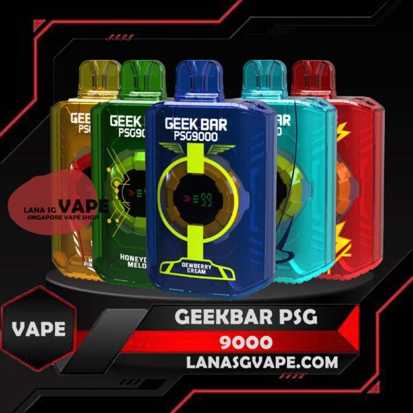GEEKBAR PSG 9000 DISPOSABLE The Geekbar PSG 9000 Disposable contains up to 9000 puffs under specific conditions. It supports smart screen indicator for battery & E-liquid and adjustable airflow! Stay in control and never miss a beat with the Smart Screen Indicator, keeping you updated on both battery and e-liquid levels in real-time. With Adjustable Airflow, tailor your vaping experience to perfection, delivering smooth and flavorful clouds that suit your unique preferences.  Specifications: Approx.9000 Puffs Rechargeable Battery Adjustable Airflow Charging Port: Type-C ⚠️GEEKBAR PSG 9000 FLAVOUR LIST⚠️ Classic Double Rootbeer Strawberry Watermelon Mix Berries Triple Mango Grape Blackcurrant Chocolate Mocha Sirap Bandung Watermelon Pear Mango Blackcurrent Vanilla Cream Puff Dewberry Cream Honeydew Melon Mango Pineapple Mother Milk Juicy Watermelon Apple Asam Boi Ice Popsicle Strawberry Lemonade SG VAPE COD SAME DAY DELIVERY , CASH ON DELIVERY ONLY. ORDER BEFORE 5PM , SAME DAY NIGHT SLOT 7PM – 10PM RECEIVED PARCEL. TAKE BULK ORDER /MORE ORDER PLS CONTACT US : LANASGVAPE WHATSAPP VIEW OUR DAILY NEWS INFORMATION VAPE : LANASGVAPE CHANNEL