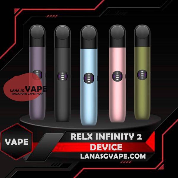 RELX INFINITY 2 DEVICE - Vape Singapore Store Ready Stock The Relx Infinity 2 device first power adjustable pod vape device with 3-level power adjustment . Currently available in Blue Bay, Cherry Blossom, Dark Asteroid, Green Navy, Obsidian Black and Royal Indigo colours. Please note that the Infinity 2 device and its pods are sold separately. Remember to add Infinity pods to your cart and then checkout. Specification : Baterry: 440mAh Charger: Type-C Power Adjustable: (Green Light 5.5W) (Blue Light 6.5W) (Purple Light 8W) ⚠️RELX INFINITY 2 DEVICE COLOR LIST⚠️ Obsidian Black Dark Asteroid (Grey) Blue Bay Cherry Blossom (Pink) Green Navy Royal Indigo (Purple) SG VAPE COD SAME DAY DELIVERY , CASH ON DELIVERY ONLY. ORDER BEFORE 5PM , SAME DAY NIGHT SLOT 7PM – 10PM RECEIVED PARCEL. TAKE BULK ORDER /MORE ORDER PLS CONTACT US : LANASGVAPE WHATSAPP VIEW OUR DAILY NEWS INFORMATION VAPE : LANASGVAPE CHANNEL