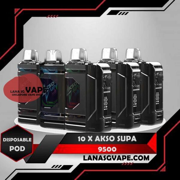 10 X AKSO SUPA 9500 DISPOSABLE Package Include : 10 pcs x Akso Supa 9500 Disposable Free Delivery Experience the convenience of the Akso Supa 9500 puff disposable vape from Akso Brand. With its same day delivery in Singapore, adjustable airflow, and booster button feature, this vape is perfect for vapers in SG. Specification : Up to 9500 Puffs under specific conditions. Type C Rechargeable Smart Screen Indicator for Battery & E-liquid Safety Child Lock Button Adjustable Airflow Booster Button ⚠️AKSO SUPA 9500 DISPOSABLE FLAVOUR LIST⚠️ Apple Asam Boi Rootbeer Blackcurrant Yacult Creamy Milk Ice Cream Cake Mango Yacult Root Beer Solero Strawberry Vanilla Donut Vanilla Latte Yacult Nutty Tobacco Blackberry Ice Taro Ice Cream Ice Series-Green Grapes Ice Series-Lychee Longan Ice Series-Super Ice Mint Ice Series-Taro Ice Cream Grape Ice Mango Ice Watermelon ice Guava Asam Melony Gum Strawberry Gum SG VAPE COD SAME DAY DELIVERY , CASH ON DELIVERY ONLY. ORDER BEFORE 5PM , SAME DAY NIGHT SLOT 7PM – 10PM RECEIVED PARCEL. TAKE BULK ORDER /MORE ORDER PLS CONTACT US : LANASGVAPE WHATSAPP VIEW OUR DAILY NEWS INFORMATION VAPE : LANASGVAPE CHANNEL