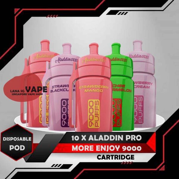 10 X ALADDIN PRO MORE ENJOY 9000 CARTRIDGE Package Include : 10 pcs x Aladdin Pro More Enjoy 9000 Cartridge Free Delivery The Aladdin Pro Enjoy More 9000 are ready stock in Vape Singapore Store. Order with us get it same day delivery. Trusted & Legit Seller , This product for cartridge only , no include battery. Specifications: Approximate : 9000 puffs Nic : Salt Rechargeable Battery Replaceable Cartridge ⚠️ALADDIN PRO MORE ENJOY 9000 CARTRIDGE AVAILABLE⚠️ Yakolt Mango yakult Passion fruit yakult Mango peach Strawberry kiwi candy Double mango candy Rootbeer Watermelon Sirap Bandung SG VAPE COD SAME DAY DELIVERY , CASH ON DELIVERY ONLY. ORDER BEFORE 5PM , SAME DAY NIGHT SLOT 7PM – 10PM RECEIVED PARCEL. TAKE BULK ORDER /MORE ORDER PLS CONTACT US : LANASGVAPE WHATSAPP VIEW OUR DAILY NEWS INFORMATION VAPE : LANASGVAPE CHANNEL