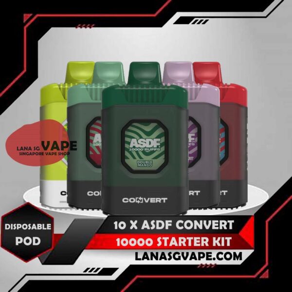 10 X ASDF CONVERT 10000 STARTER KIT Package Include : 10 X ASDF CONVERT 10000 STARTER KIT Free Delivery The ASDF CONVERT 10K starter kit is a Malaysia local disposable . and Vapetape is under ASDF company also. There is a LED battery indicator VAPE . It show green light when battery percentage is 71%-100% , blue light when 26%-70% and turns red light when battery percent less than 25%. Starter Kit is Full Set ASDF VAPE , Including Battery and Cartridge Refilled Pods. Specification : Colour : 2 options Battery Volume : 500 mAh Charging : Rechargeable with Type C Fully Charged Time : 15mins Battery Indicator ⚠️ASDF CONVERT VAPE 10k STARTER KIT FLAVOUR LIST⚠️ Hawaiiamm Pineapple Strawberry Yogurt Strawberry Pear Double Mango Mango Peach Berry Peach Strawebrry Peach Berries Lemon Mango Lychee Aloe Vera Fruity Lychee Mixed Bubblegum Grape Yogurt SG VAPE COD SAME DAY DELIVERY , CASH ON DELIVERY ONLY. ORDER BEFORE 5PM , SAME DAY NIGHT SLOT 7PM – 10PM RECEIVED PARCEL. TAKE BULK ORDER /MORE ORDER PLS CONTACT US : LANASGVAPE WHATSAPP VIEW OUR DAILY NEWS INFORMATION VAPE : LANASGVAPE CHANNEL