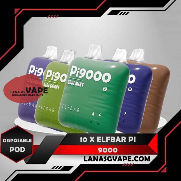 10 X ELFBAR PI 9000 DISPOSABLE Package Include : 10 Pcs x ELFBAR PI 9000 DISPOSABLE Free Delivery The ELFBAR PI 9000 DISPOSABLE is our Vape Singapore Store Ready Stock , and Elf bar 9000 is the first vape model which design with pillow shape and curved edge shape of disposable vape. The device is draw activated which make use easy to use with no buttons or settings to adjust. Specification : Nicotine 50mg (5%) Approx. 9000 puffs Rechargeable Battery (Type C Port) ⚠️ELFBAR PI 9000  DISPOSABLE FLAVOUR LIST⚠️ Peach Mango Watermelon Sirap Rose Elf Bull (Red Bull) Long Jing Tea Ice Lychee Ice Aloe Grape Juicy Peach Blackcurrant Juice Strawberry Mango Bamboo Aloe Ice Strawberry Ice Cream Coconut Water Lime Cactus Cola Ice Elf Dream (Strawberry Cream) Yakult Ice Triple Mango Strawberry Juicy Peach Cool Mint Coconut Glutinous Rice SG VAPE COD SAME DAY DELIVERY , CASH ON DELIVERY ONLY. ORDER BEFORE 5PM , SAME DAY NIGHT SLOT 7PM – 10PM RECEIVED PARCEL. TAKE BULK ORDER /MORE ORDER PLS CONTACT US : LANASGVAPE WHATSAPP VIEW OUR DAILY NEWS INFORMATION VAPE : LANASGVAPE CHANNEL