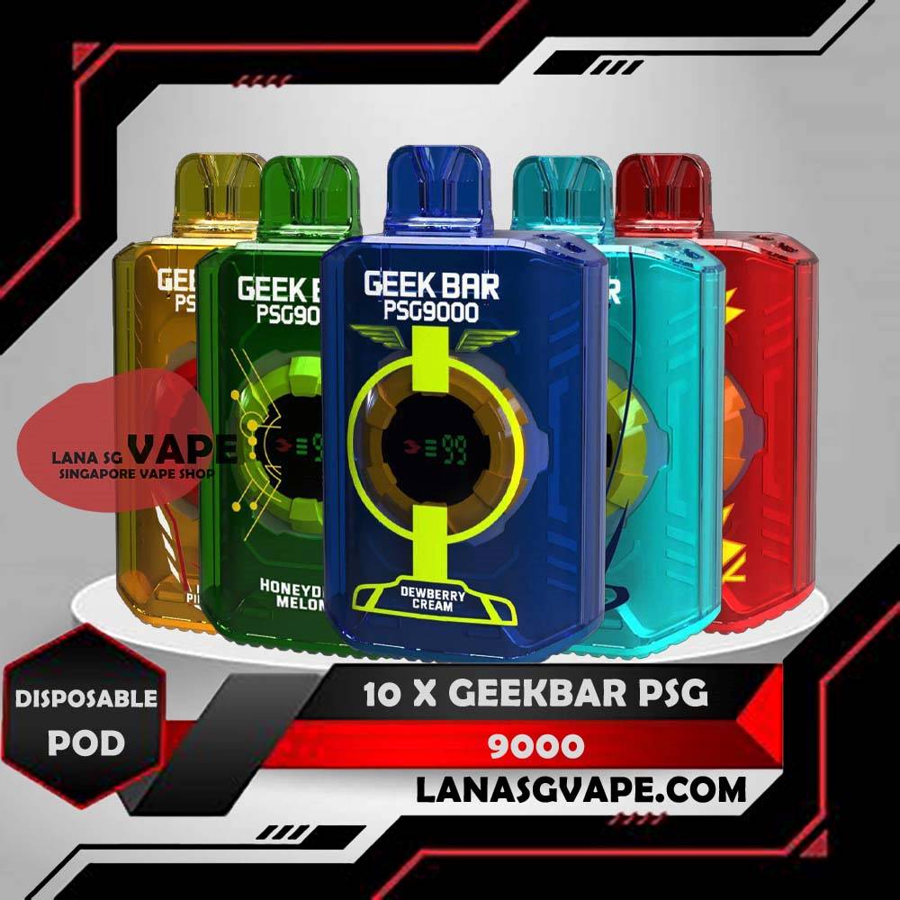 10 X GEEKBAR PSG 9000 DISPOSABLE Package Include : 10 Pcs X GEEKBAR PSG 9000 DISPOSABLE Free Delivery The Geekbar PSG 9000 Disposable contains up to 9000 puffs under specific conditions. It supports smart screen indicator for battery & E-liquid and adjustable airflow! Stay in control and never miss a beat with the Smart Screen Indicator, keeping you updated on both battery and e-liquid levels in real-time. With Adjustable Airflow, tailor your vaping experience to perfection, delivering smooth and flavorful clouds that suit your unique preferences. Specifications: Approx.9000 Puffs Rechargeable Battery Adjustable Airflow Charging Port: Type-C ⚠️GEEKBAR PSG 9000 FLAVOUR LIST⚠️ Classic Double Rootbeer Strawberry Watermelon Mix Berries Triple Mango Grape Blackcurrant Chocolate Mocha Sirap Bandung Watermelon Pear Mango Blackcurrent Vanilla Cream Puff Dewberry Cream Honeydew Melon Mango Pineapple Mother Milk Juicy Watermelon Apple Asam Boi Ice Popsicle Strawberry Lemonade SG VAPE COD SAME DAY DELIVERY , CASH ON DELIVERY ONLY. ORDER BEFORE 5PM , SAME DAY NIGHT SLOT 7PM – 10PM RECEIVED PARCEL. TAKE BULK ORDER /MORE ORDER PLS CONTACT US : LANASGVAPE WHATSAPP VIEW OUR DAILY NEWS INFORMATION VAPE : LANASGVAPE CHANNEL